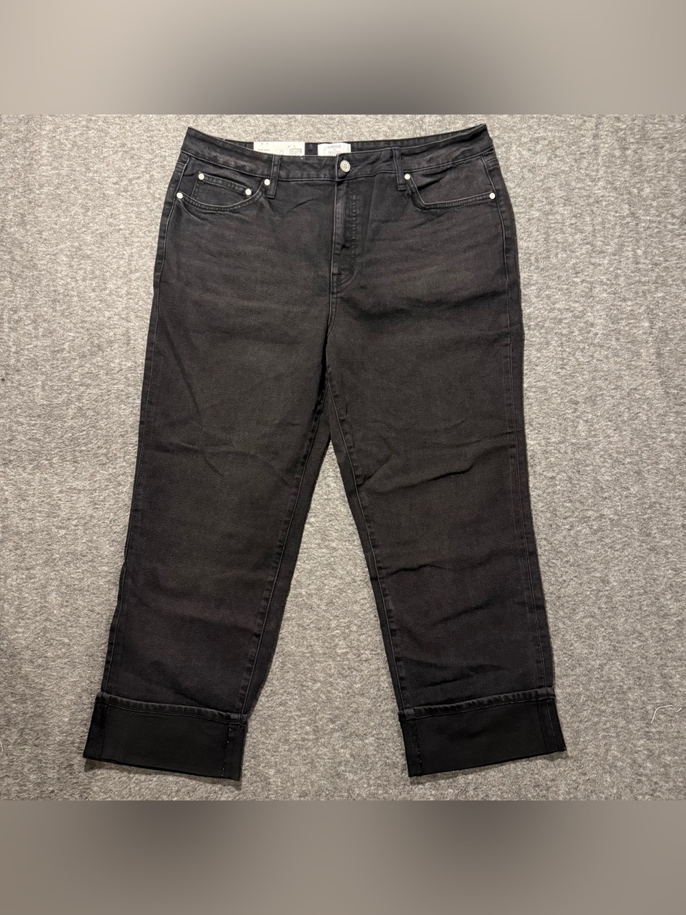 Edited by Hunter McGrady Wide Leg Cuffed Crop Jeans Womens 16 Black High Rise
